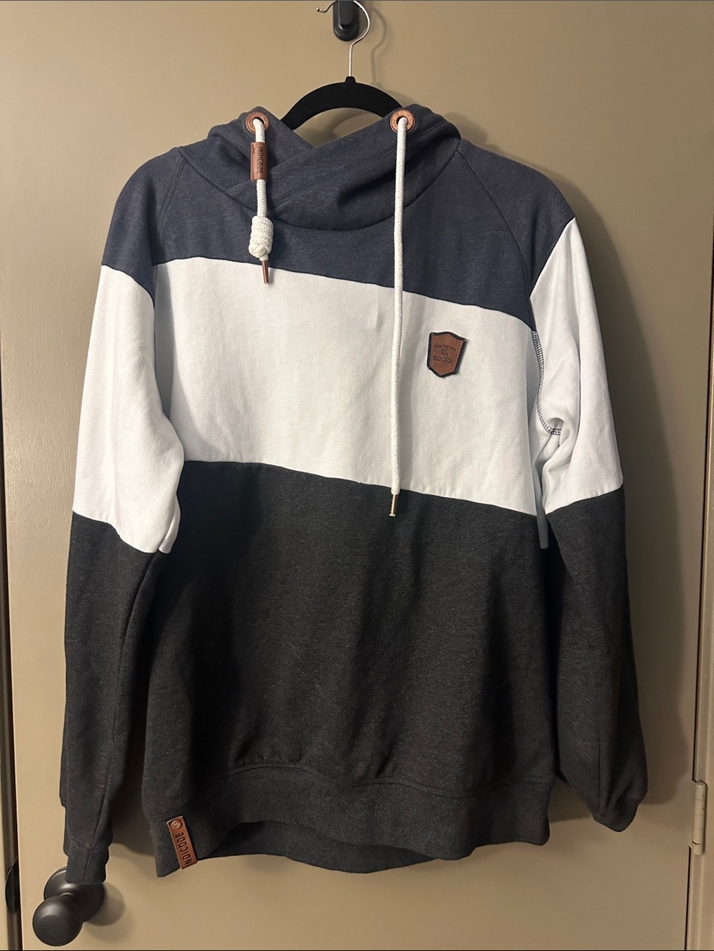 Three-Tone Men's Hooded Pullover Sweatshirt - White and Charcoal